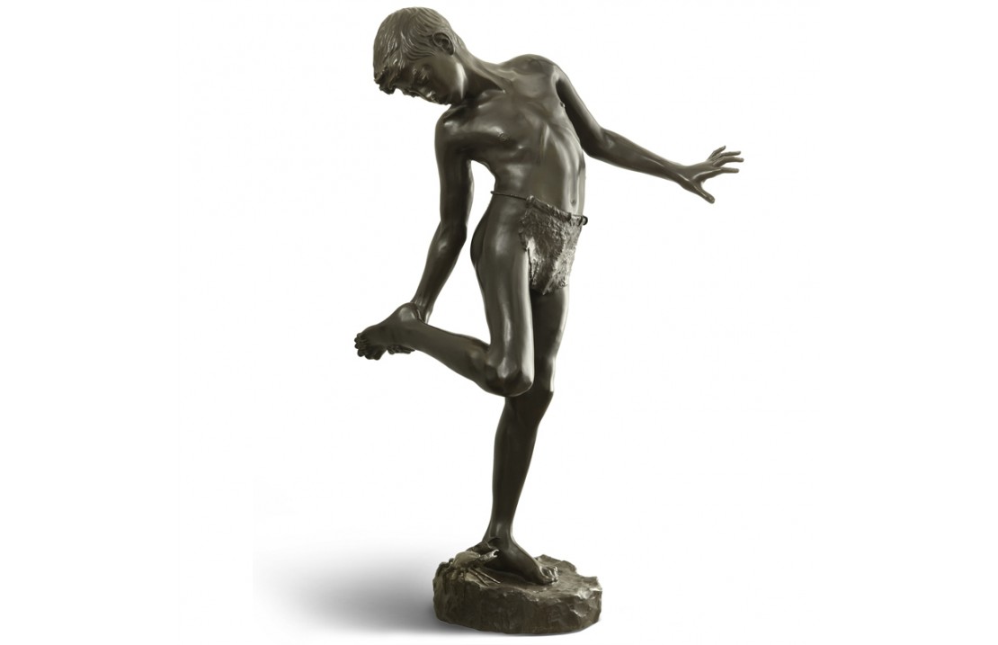 Boy with Crab bronze statue