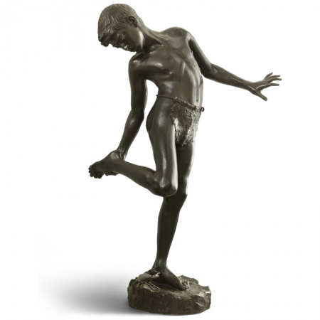 Boy with Crab bronze statue