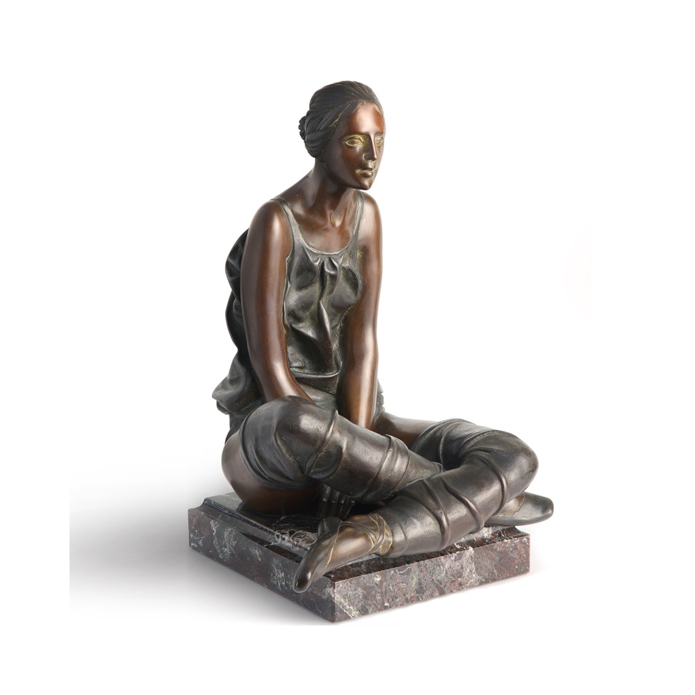 Resting Ballerina bronze and marble sculpture