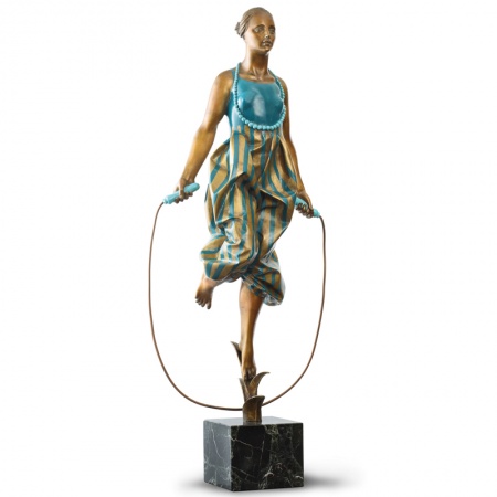 Skipping Ballerina bronze and marble sculpture