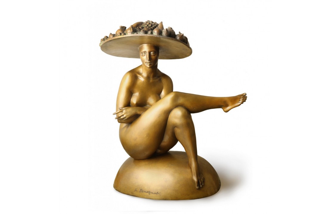 Woman with Fruit Hat bronze statue