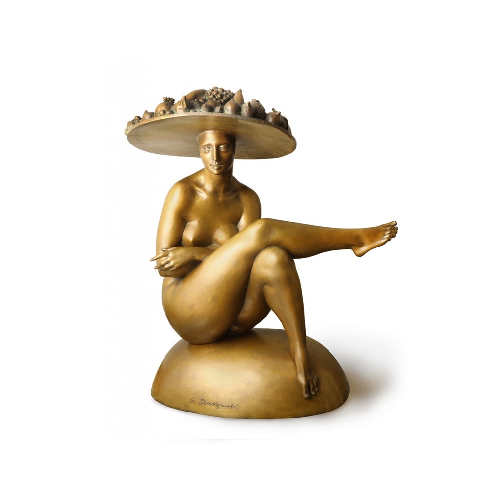 Woman with Fruit Hat bronze statue