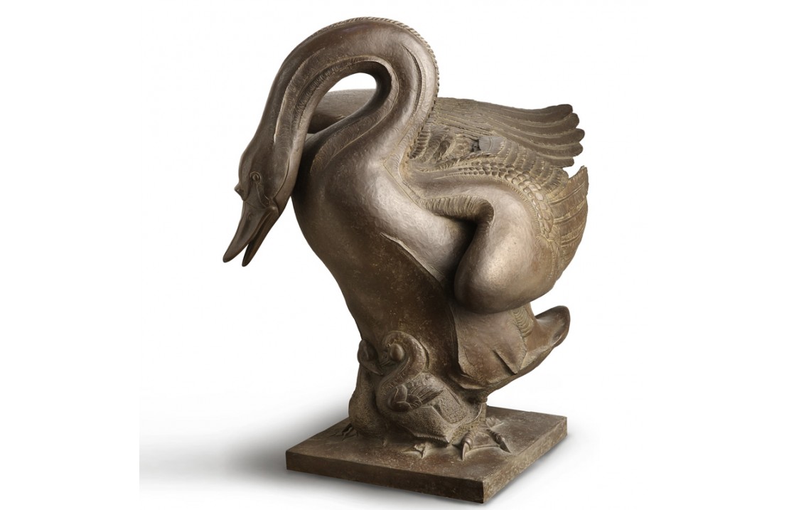 Swan with Signets bronze sculpture