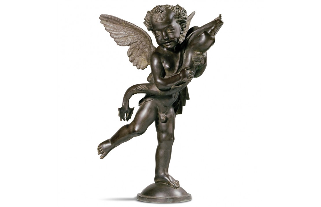 Putto with Dolphin bronze sculpture