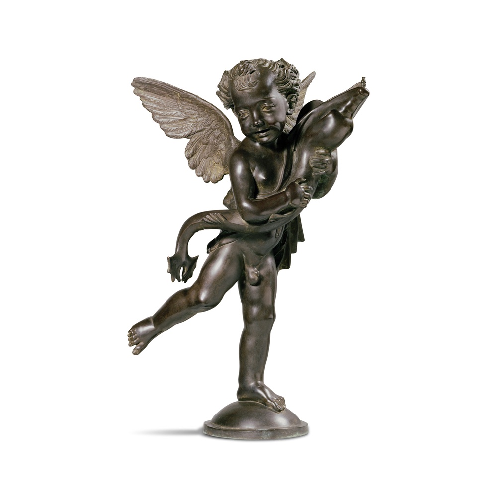 Putto with Dolphin bronze sculpture