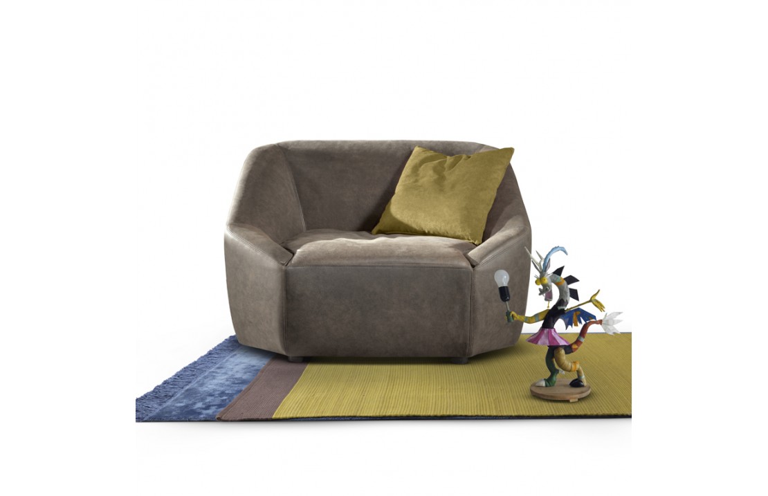 Inline armchair in fabric or leather upholstery