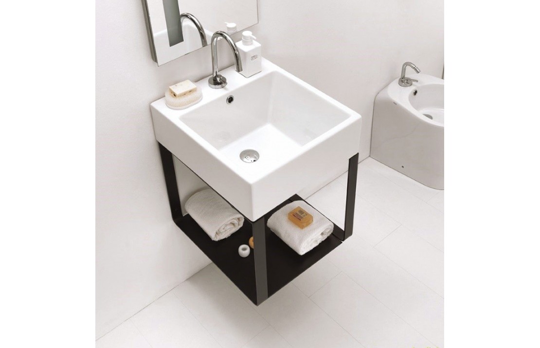 Bathroom cabinet with ceramic basin and metal base - Volant