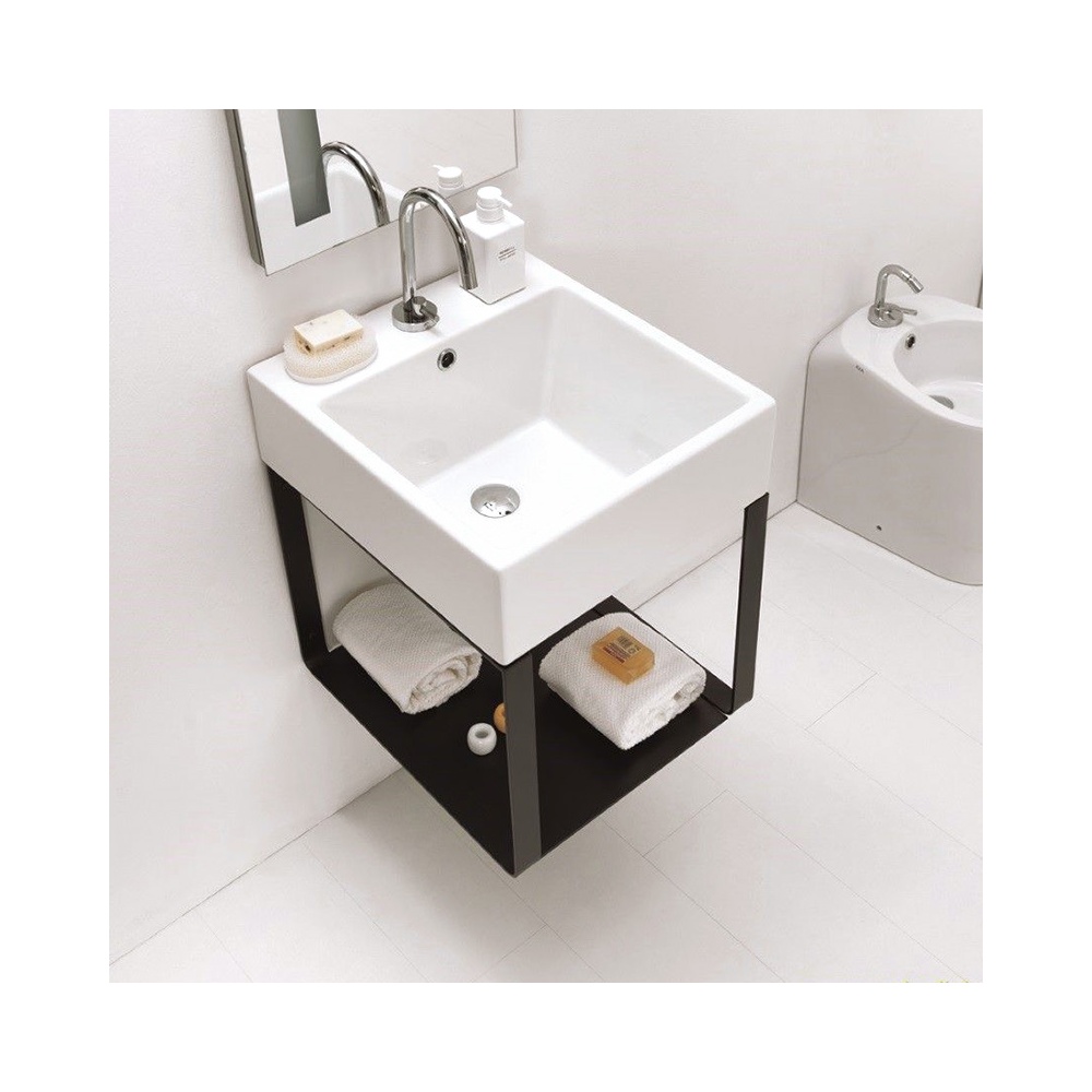 Bathroom cabinet with ceramic basin and metal base - Volant
