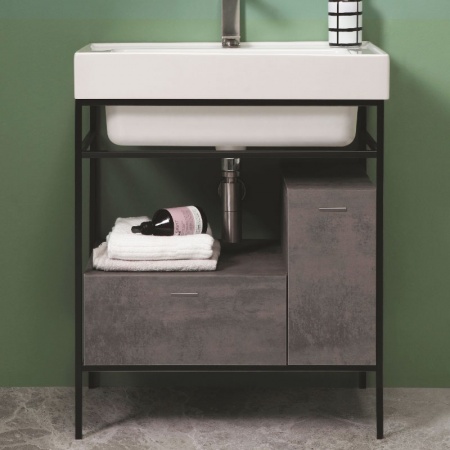 Trix washbasin with metal structure, 1 drawer and 1 door