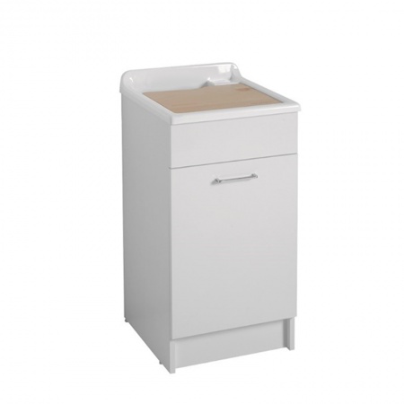Jollywash, cabinet washtub with single door and laundry basket