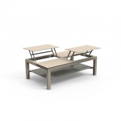 Opening coffee table for outdoor in aluminium and tempered