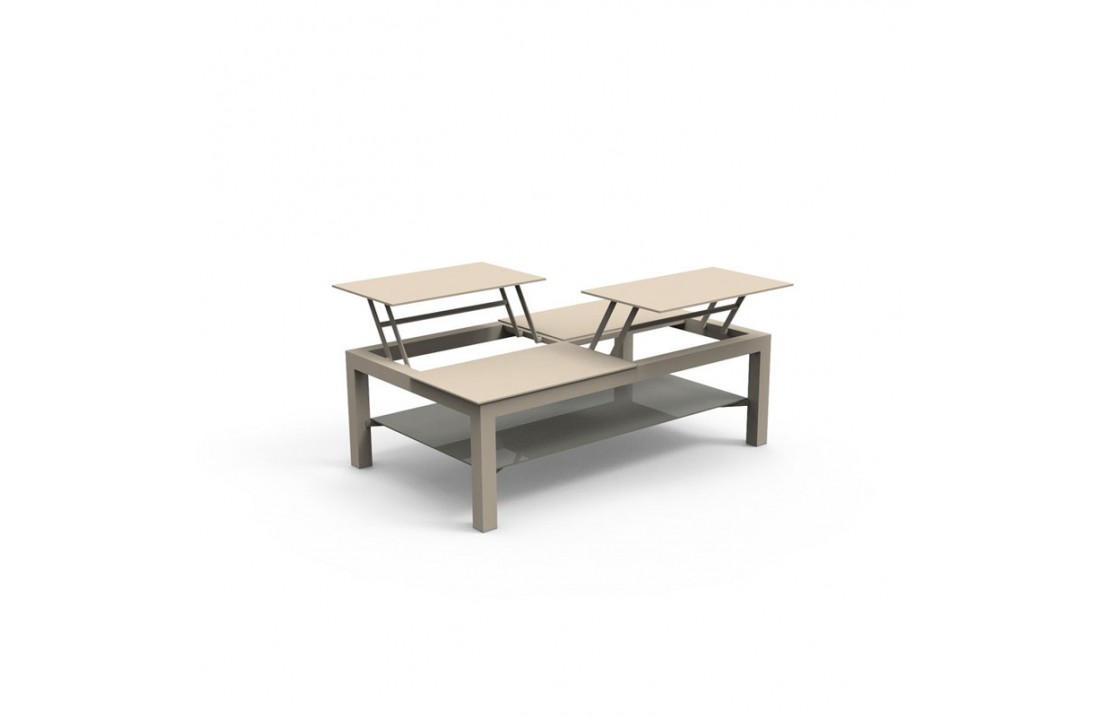 Opening coffee table for outdoor in aluminium and tempered