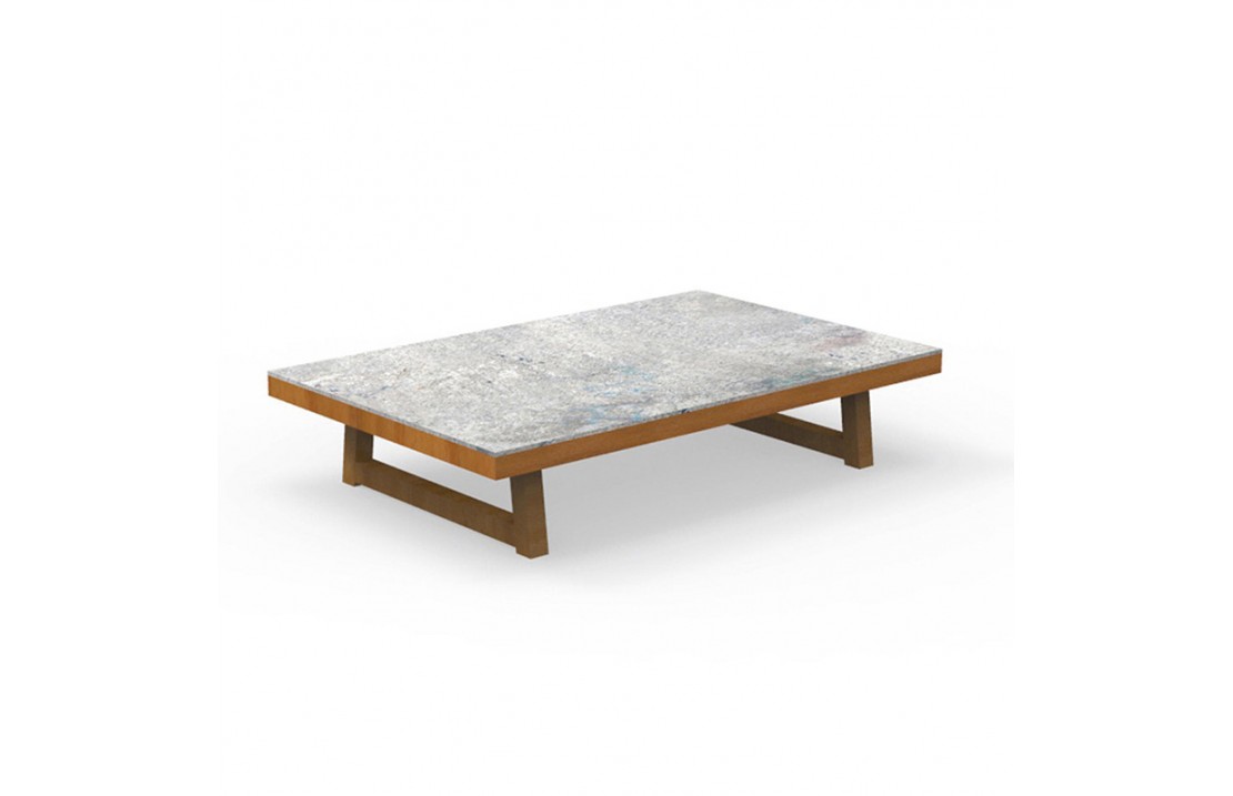 Outdoor coffee table in cement and wood - Alabama iroko