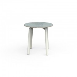 Tavolino da esterno in alluminio con top in legno o cemento -