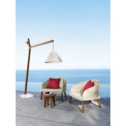 Outdoor lounge armchair in wood and fabric - Cleo Teak