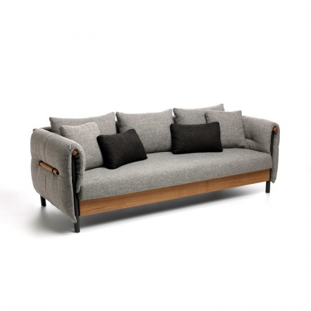 Outdoor fabric sofa with teak details - Domino
