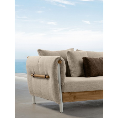 Outdoor fabric sofa with teak details - Domino