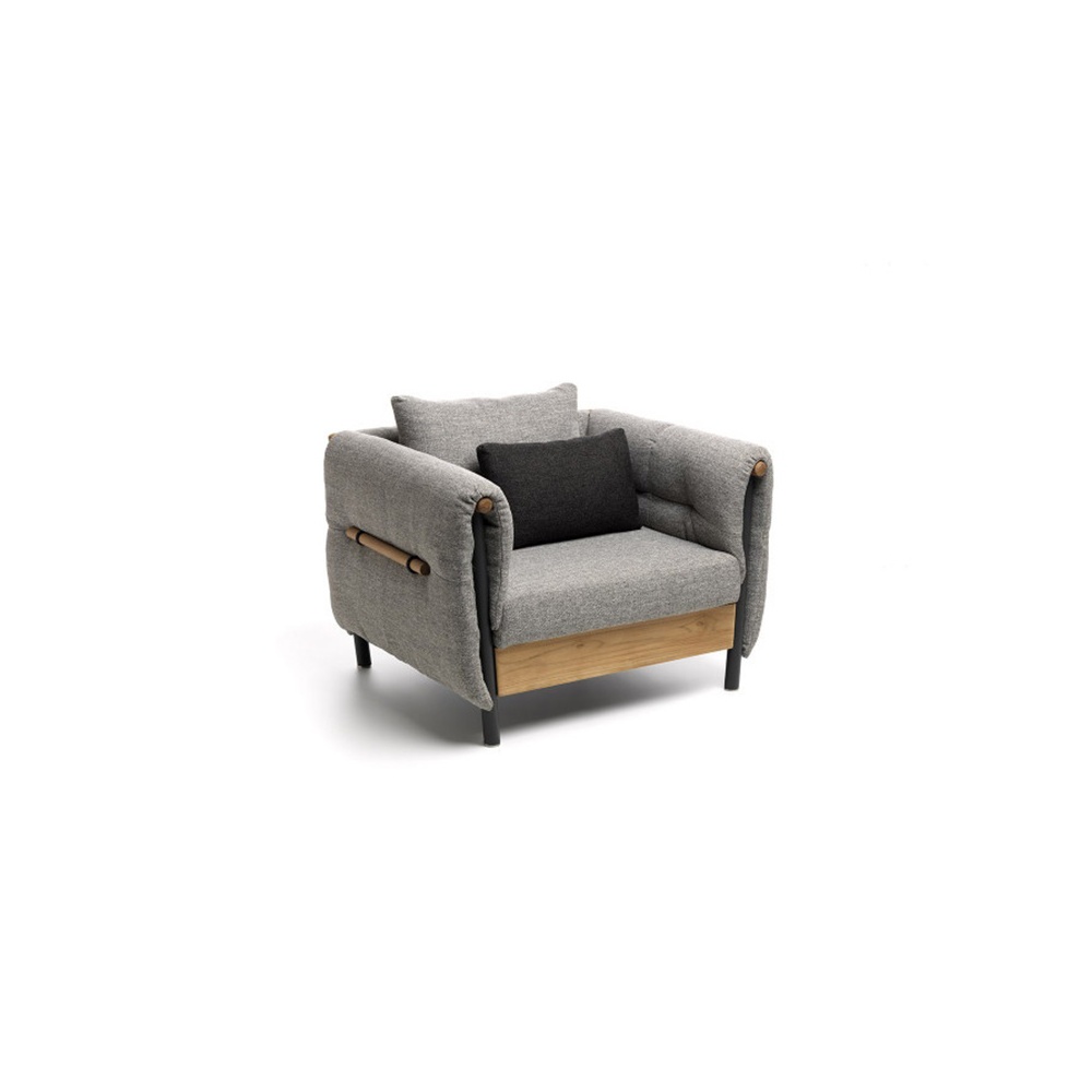 Outdoor fabric armchair with teak details - Domino