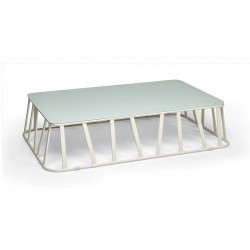 Hamptons graphic outdoor coffee table with glass top 3 measures