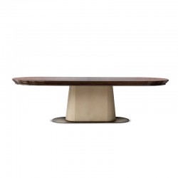 Oval dining table leather base and wood top - Judy