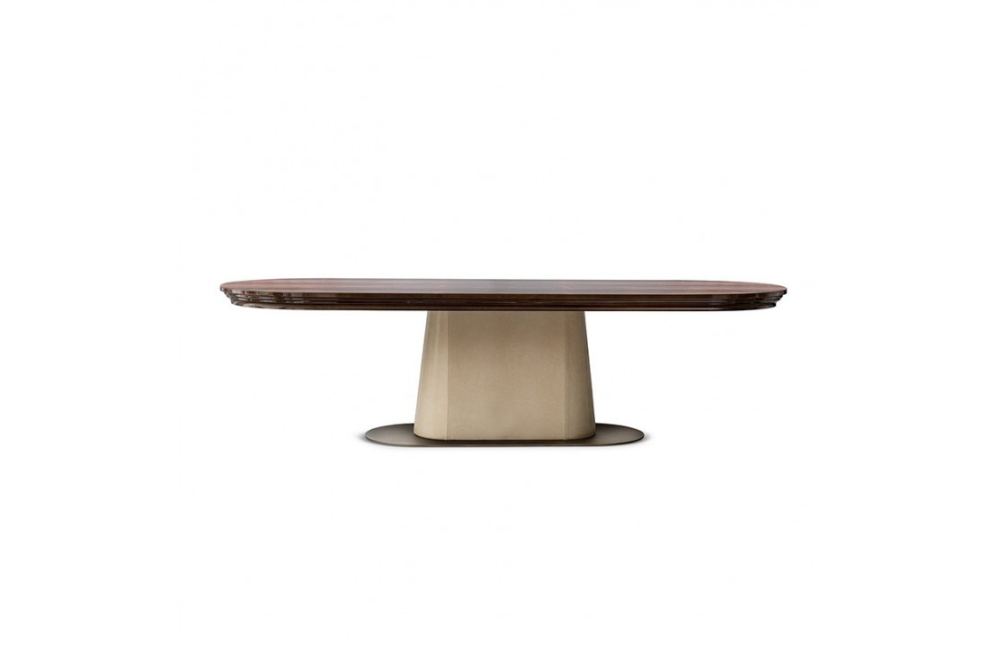 Oval dining table leather base and wood top - Judy