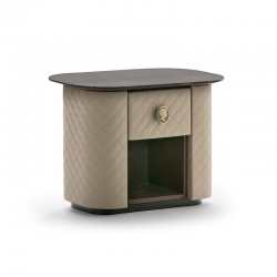 Penelope bedside table covered in leather with marble top