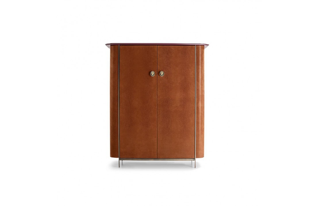 Alexander wine cabinet covered in leather with marble top