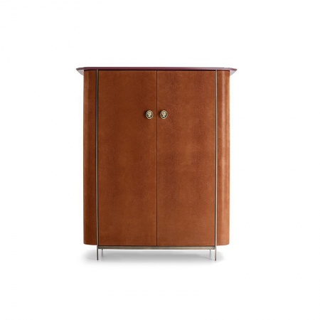 Alexander wine cabinet covered in leather with marble top