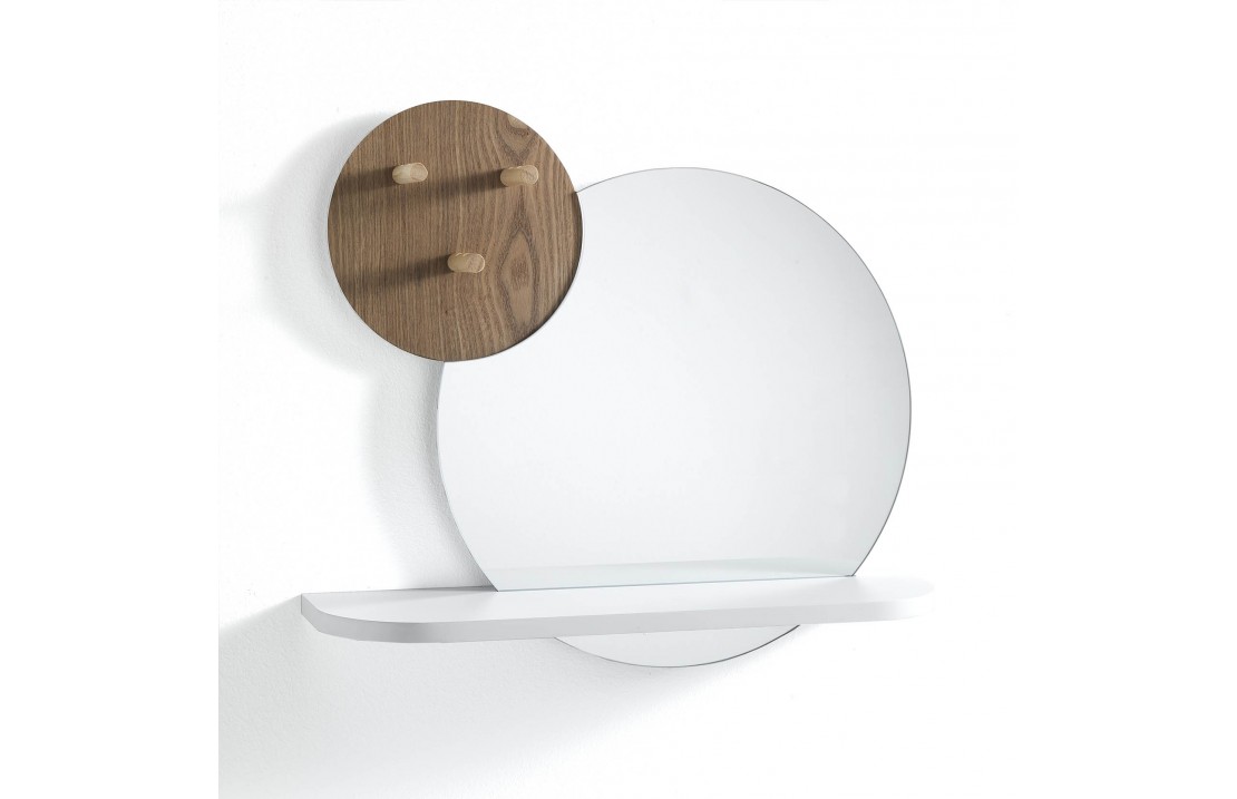 Round mirror with shelf and hangers