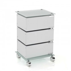 Chest of drawers with wheels and glass top