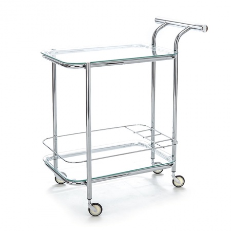 Serving cart in metal with glass top