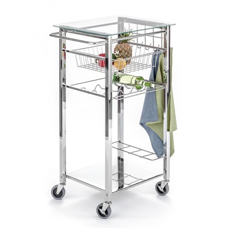 Serving cart in metal with glass top