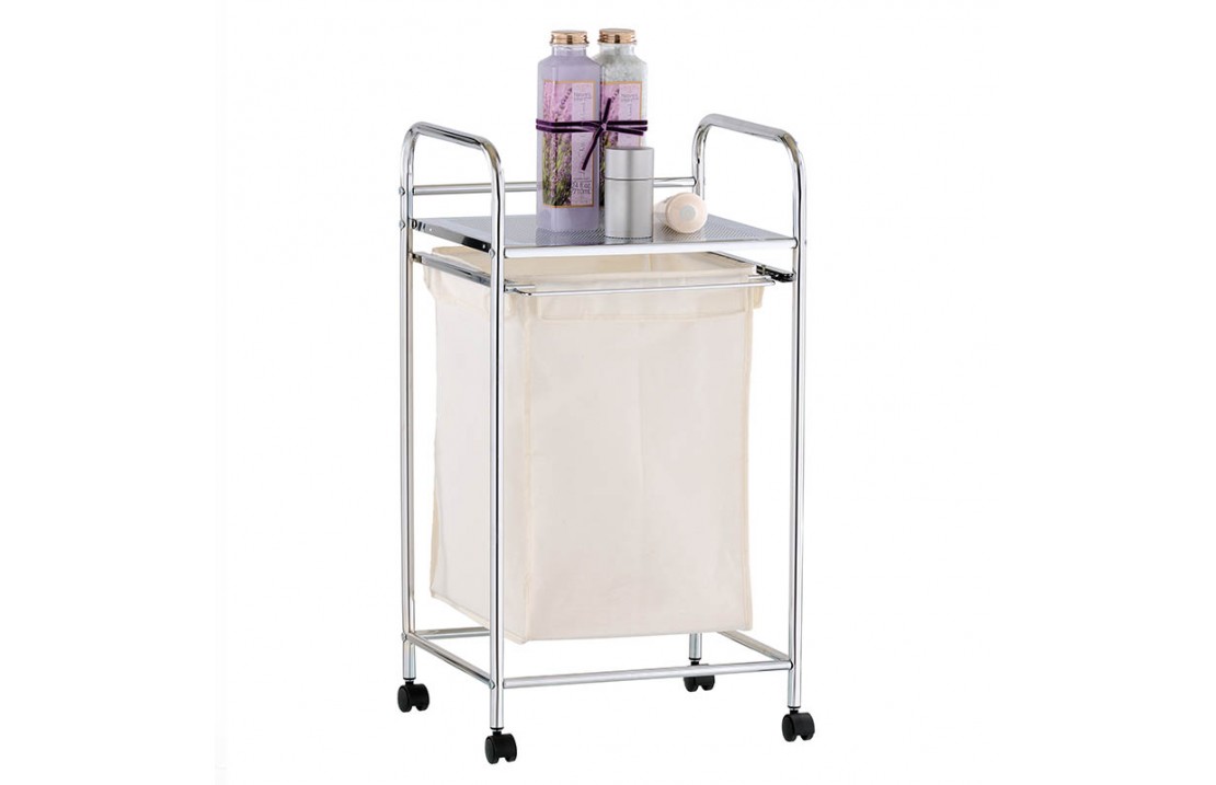 Laundry basket with shelf in metal