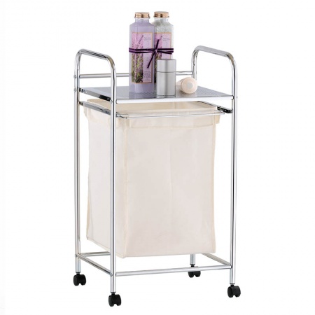 Laundry basket with shelf in metal