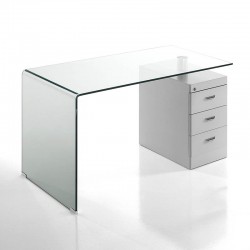 Glass desk with white pedestal