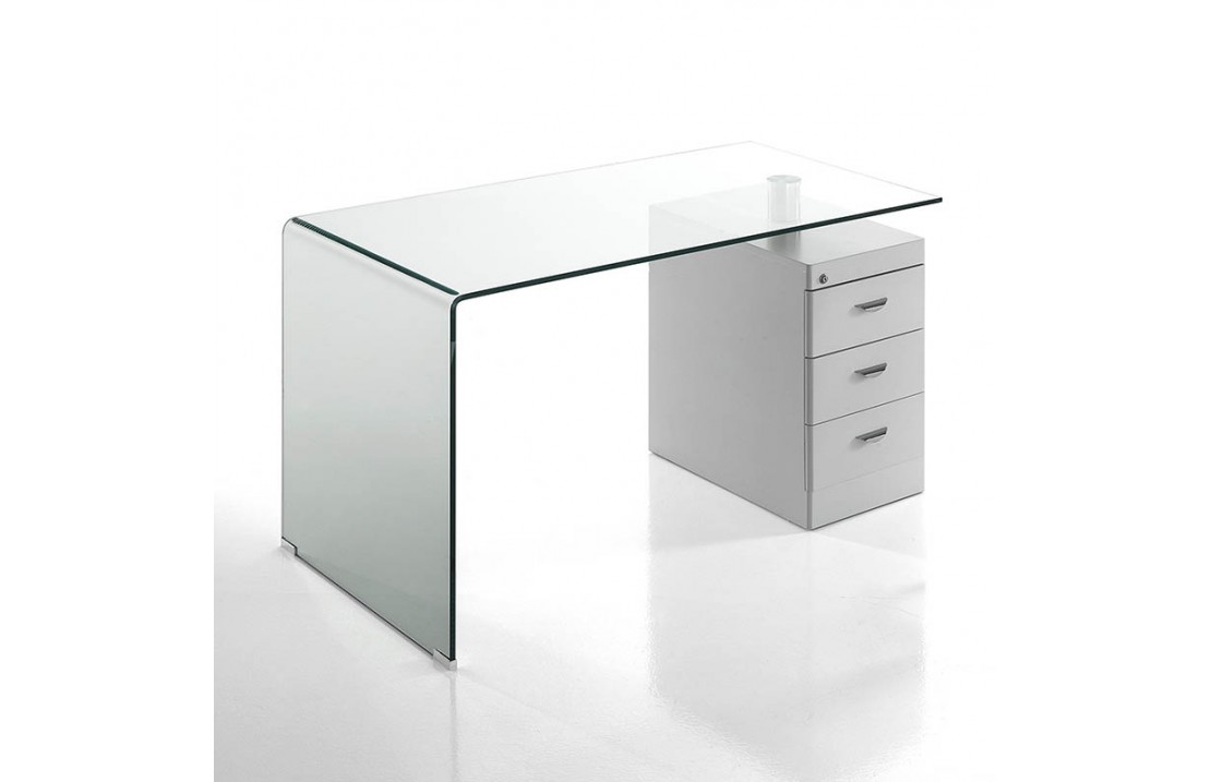 Glass desk with white pedestal