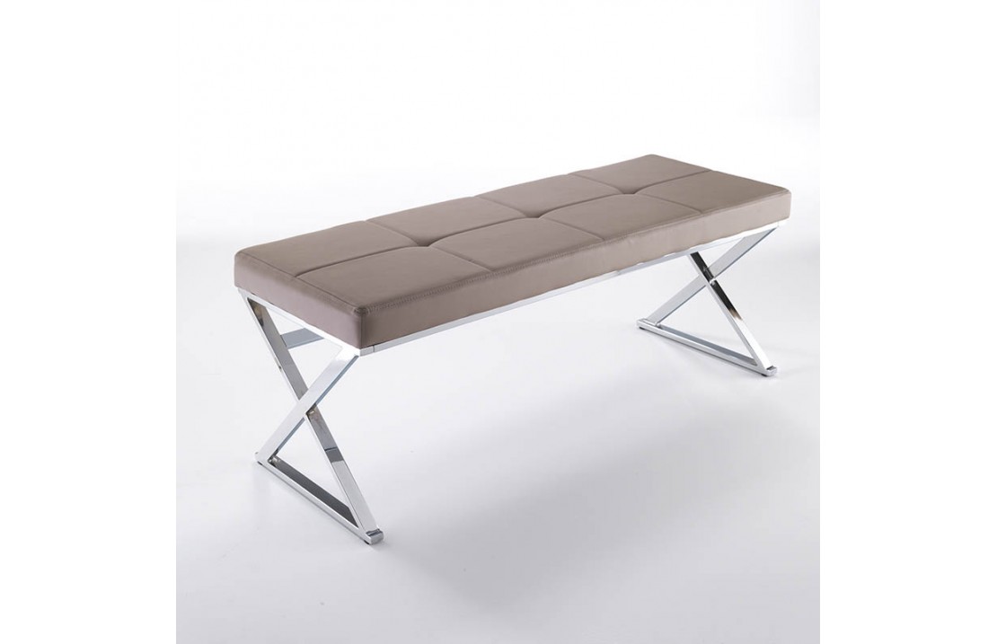 Metal bench upholstered in synthetic leather