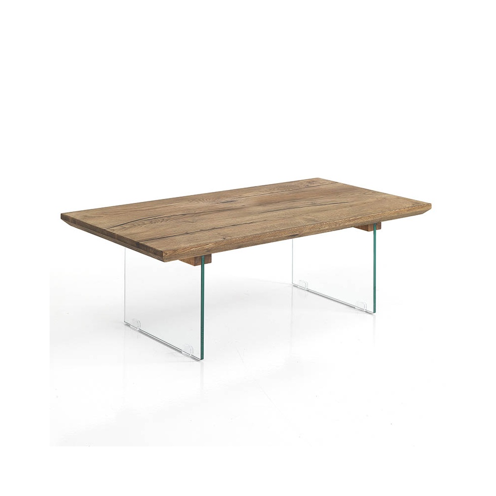 Tavolino in vetro e legno massello