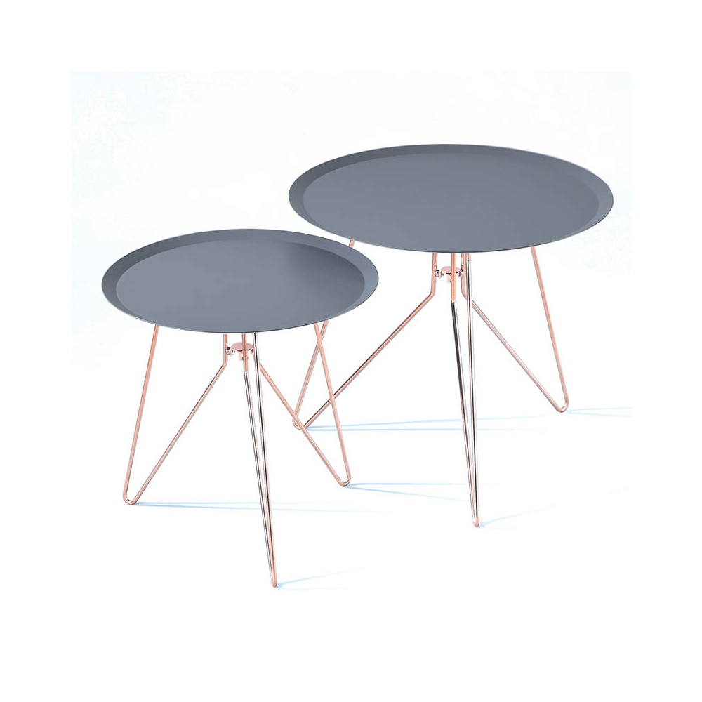 Set 2 coffee tables in copper with anthracite top