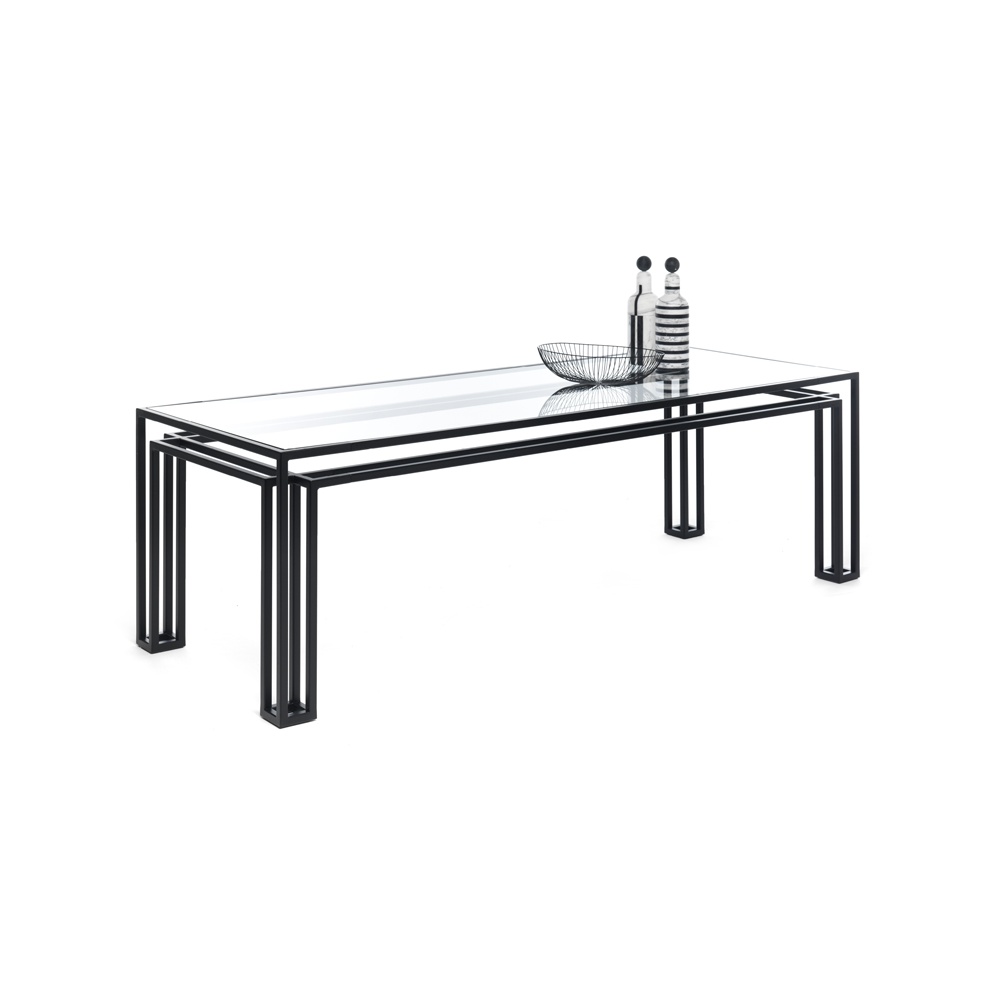 Dining table black metal and glass - Hotline
