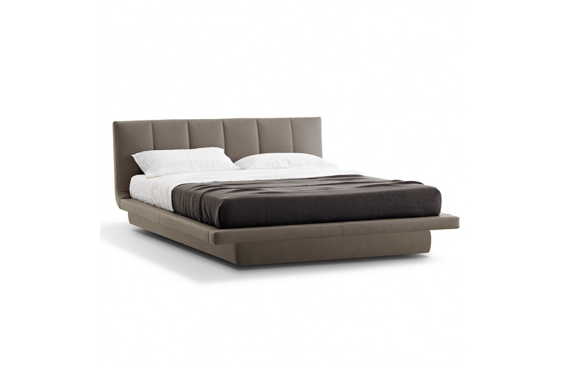 Sirio bed with storage unit covered in synthetic or real leather
