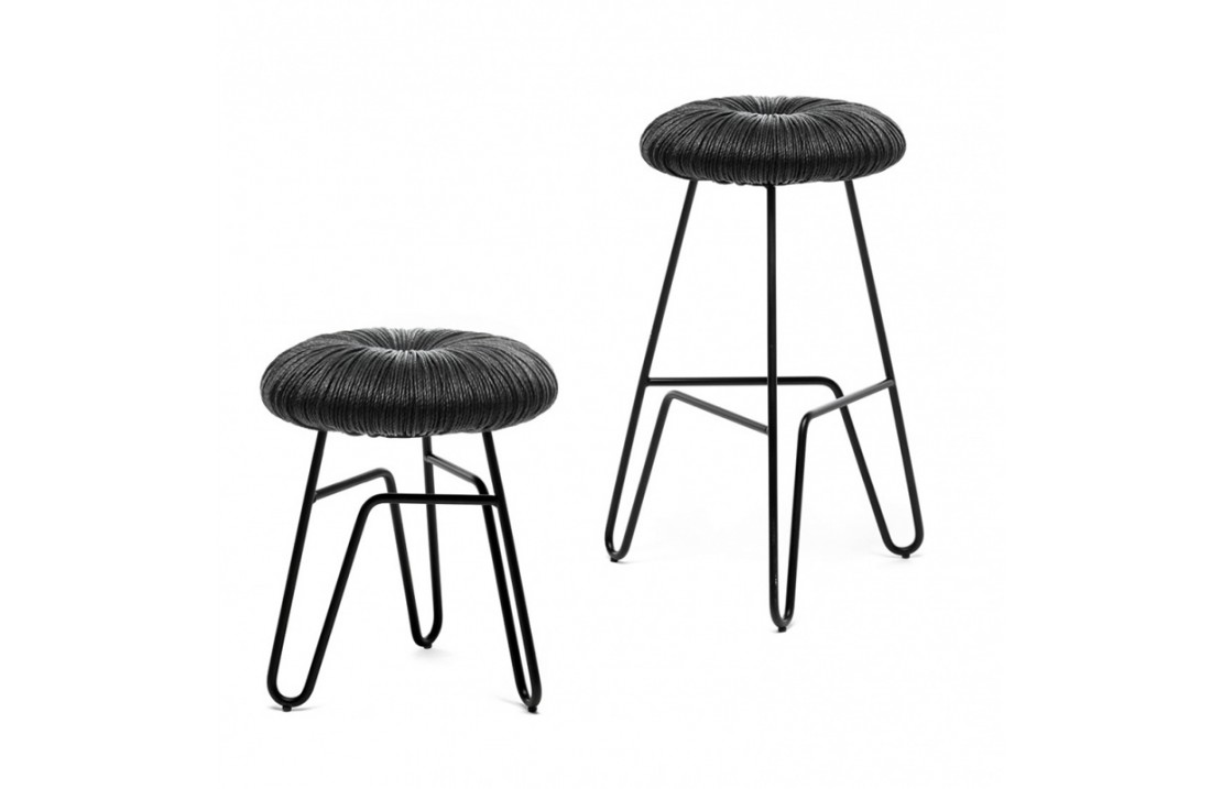 Stool/ottoman with black rope - Donut