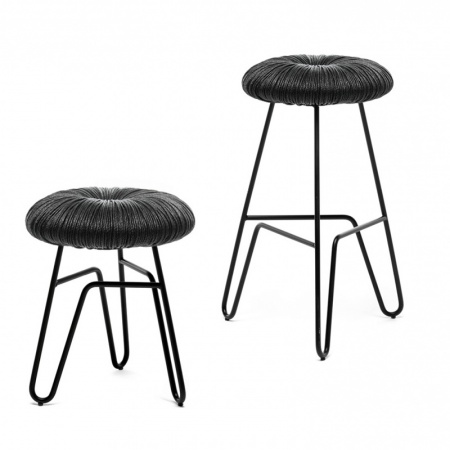 Stool/ottoman with black rope - Donut