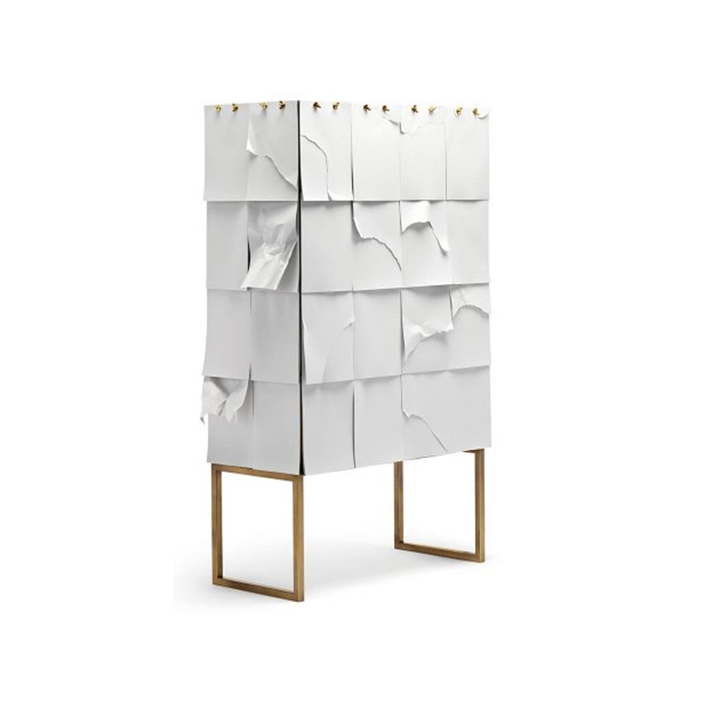 Storage cabinet covered by paper sheets - Notes