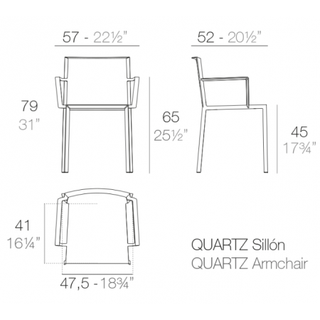 Quartz polyamide chair with armrets