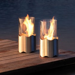 Table bio-fireplace in steel and glass - Wave