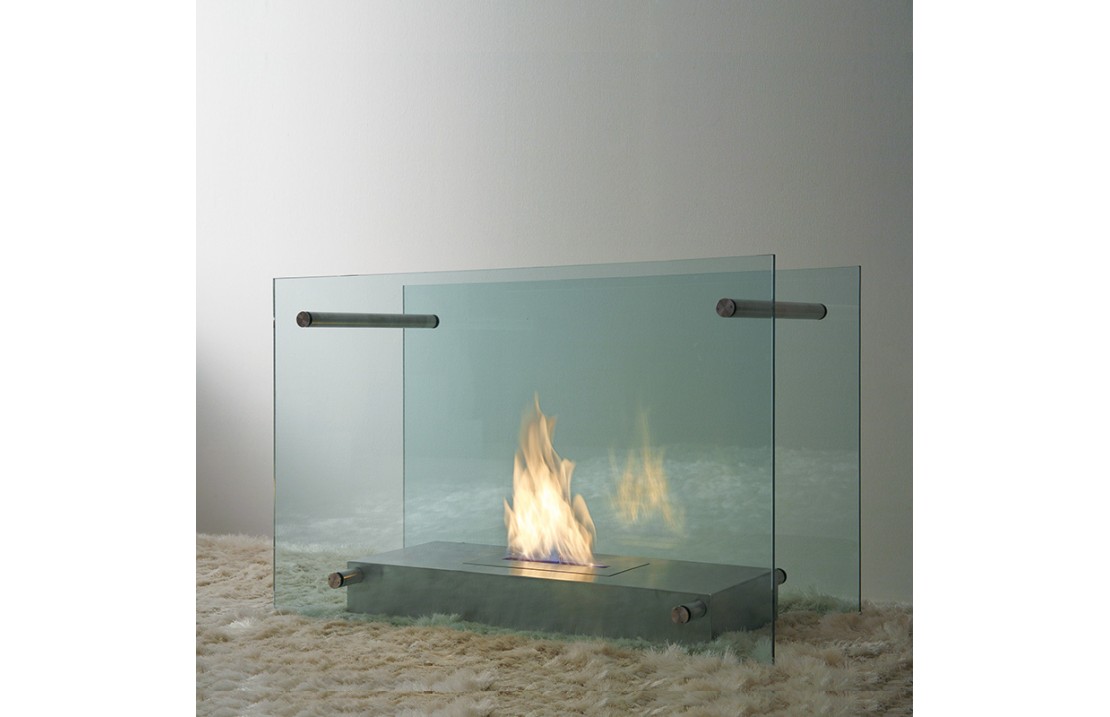 Floor bio-fireplace in glass and stainless steel - Screen