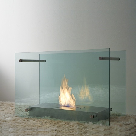 Floor bio-fireplace in glass and stainless steel - Screen