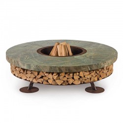 Ercole burning fire pit in steel and green marble