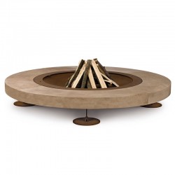 Rondo burning fire pit in steel and stone